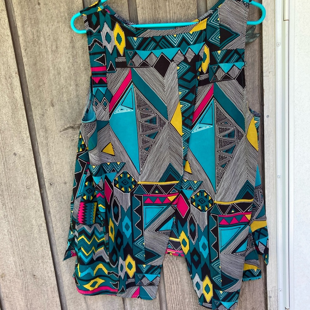 Top ALLEN B. Blouse Boho Flowy Colorful Blue Green Black Yellow Pink Size XL